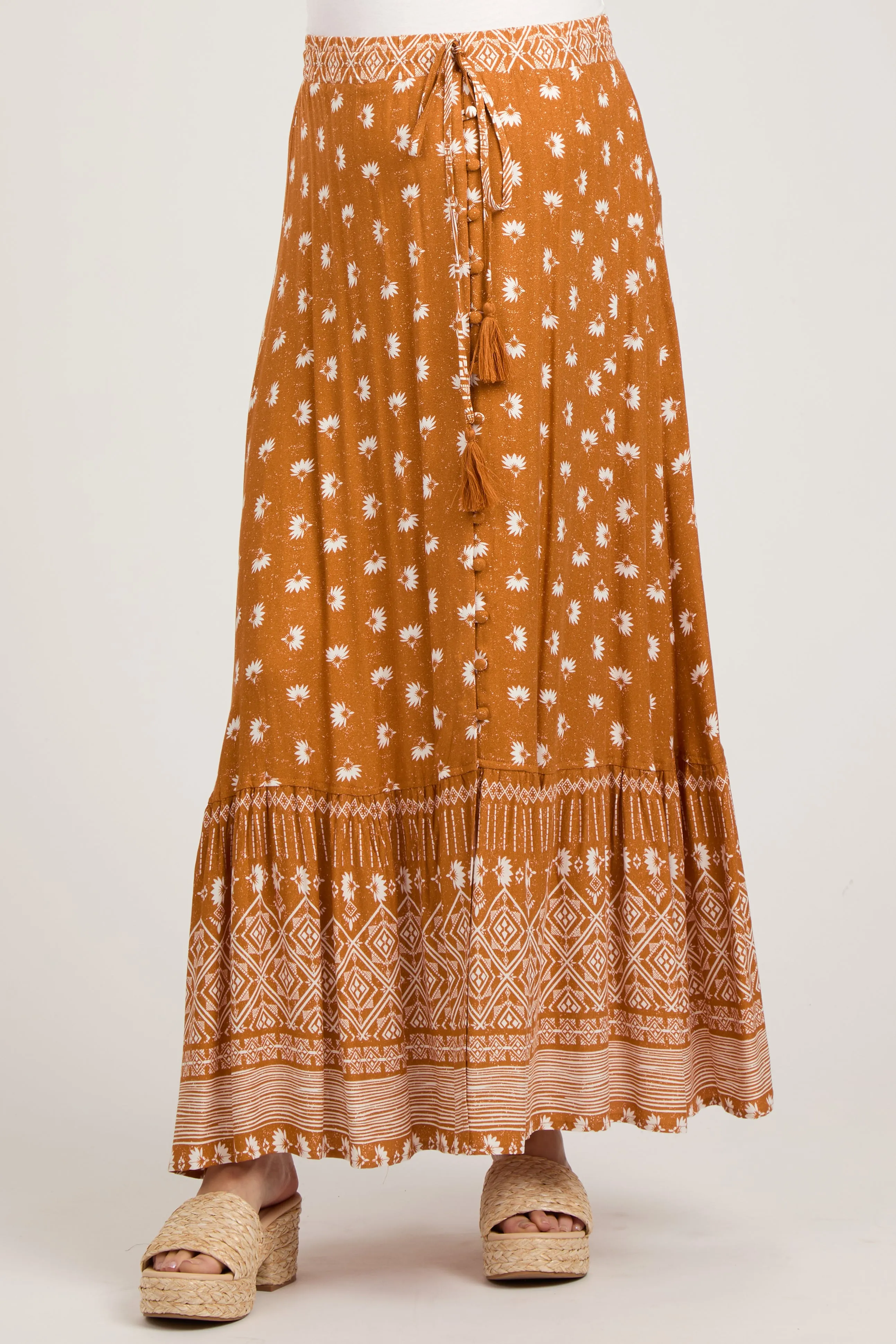 Rust Floral Button Front Maternity Maxi Skirt sold by Pinkblush product image thumbnail 2