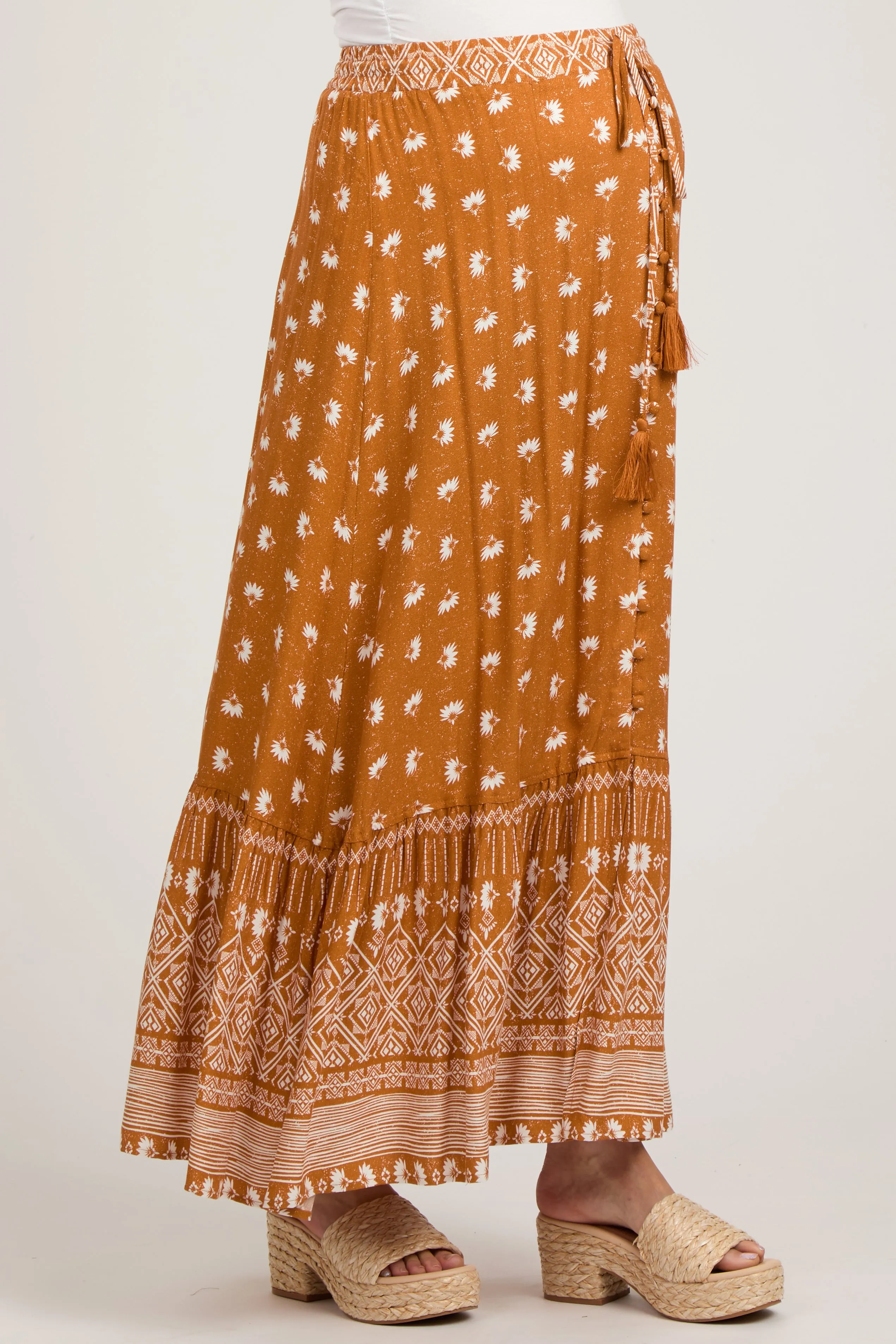 Rust Floral Button Front Maternity Maxi Skirt sold by Pinkblush product image thumbnail 3