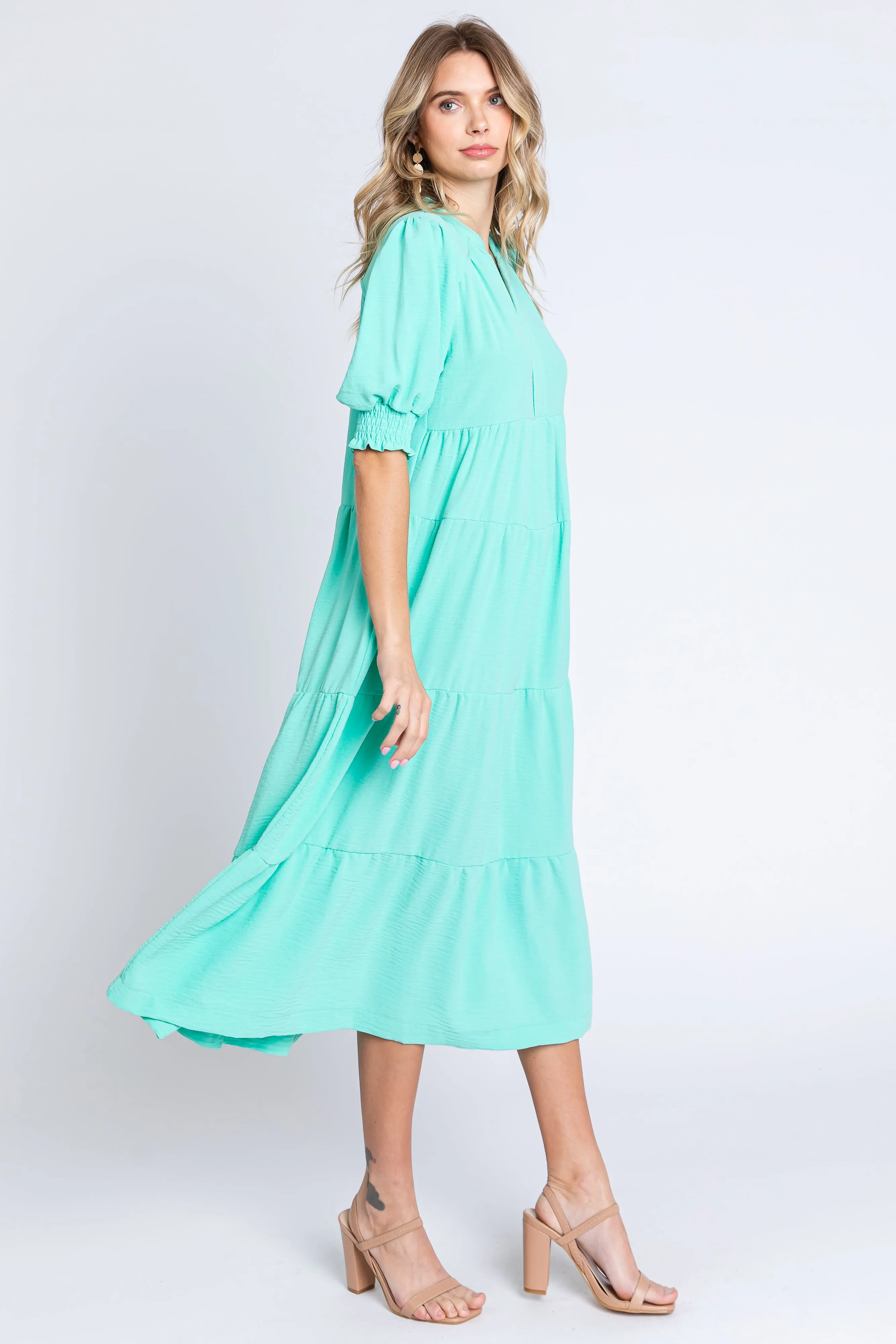 Emerald Short Sleeve Tiered Midi Dress sold by Pinkblush product image thumbnail 2