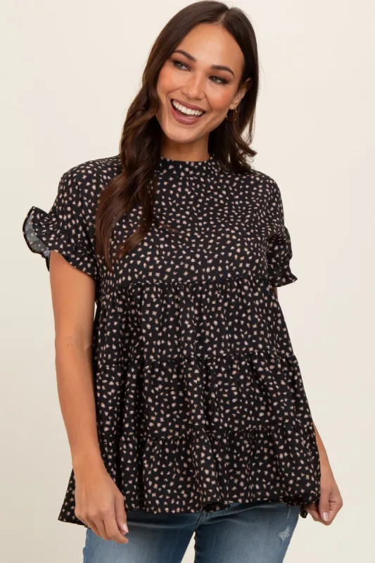 Black Animal Print Tiered Maternity Top sold by Pinkblush