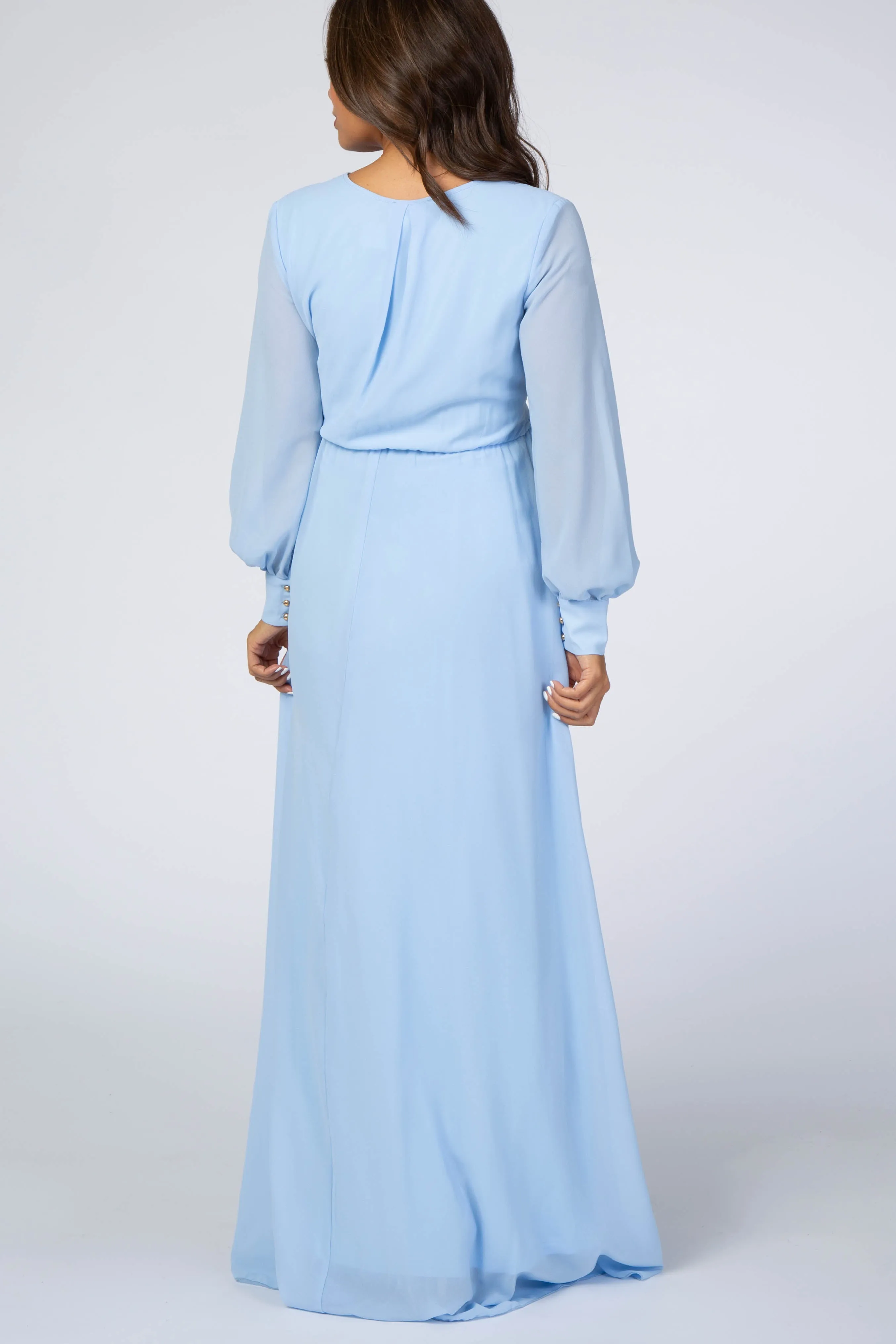 Light Blue Chiffon Long Sleeve Maternity Maxi Dress sold by Pinkblush product image thumbnail 3