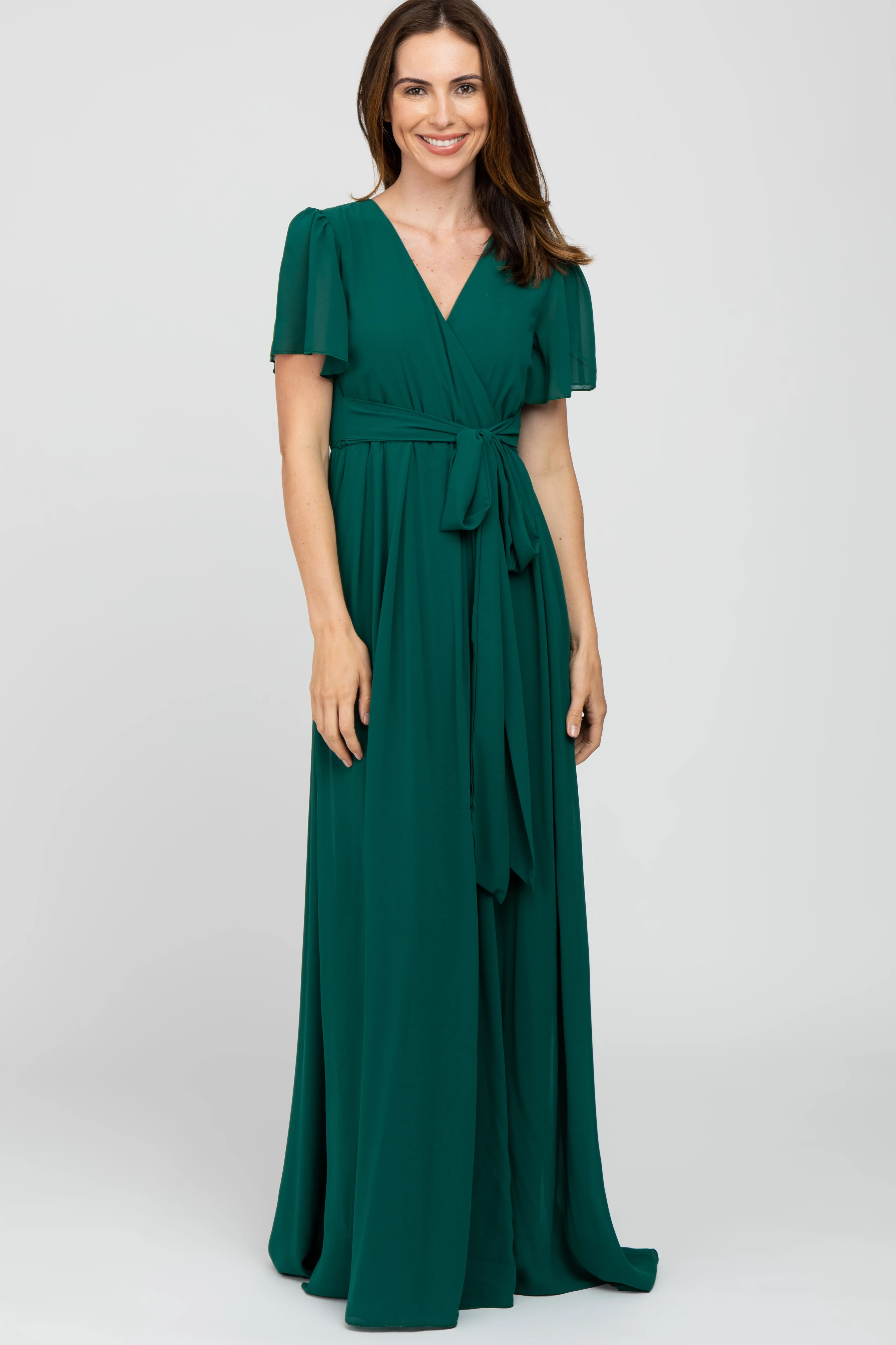 Forest Green Chiffon Short Sleeve Maxi Dress sold by Pinkblush