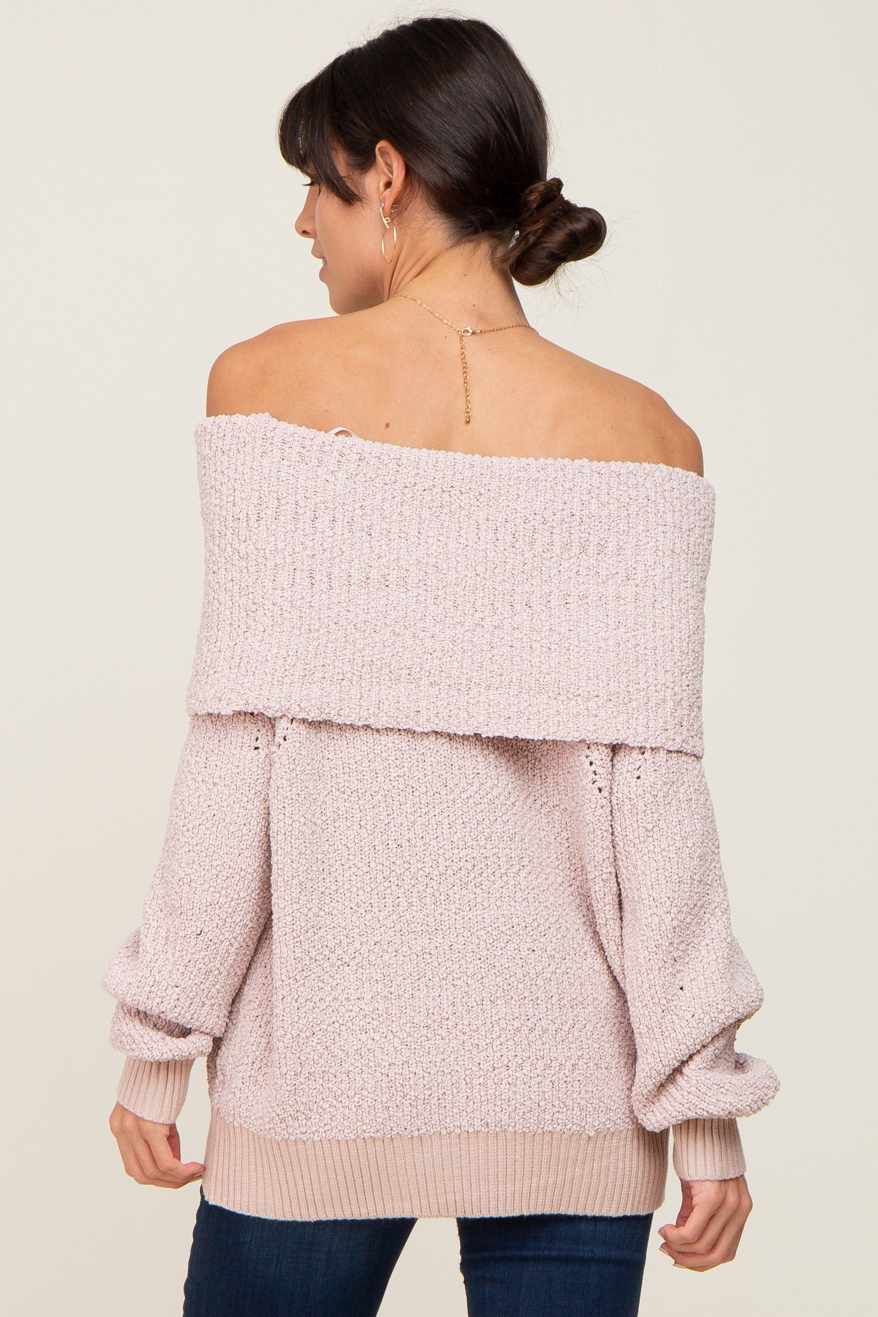 Beige Foldover Off Shoulder Sweater sold by Pinkblush product image thumbnail 3