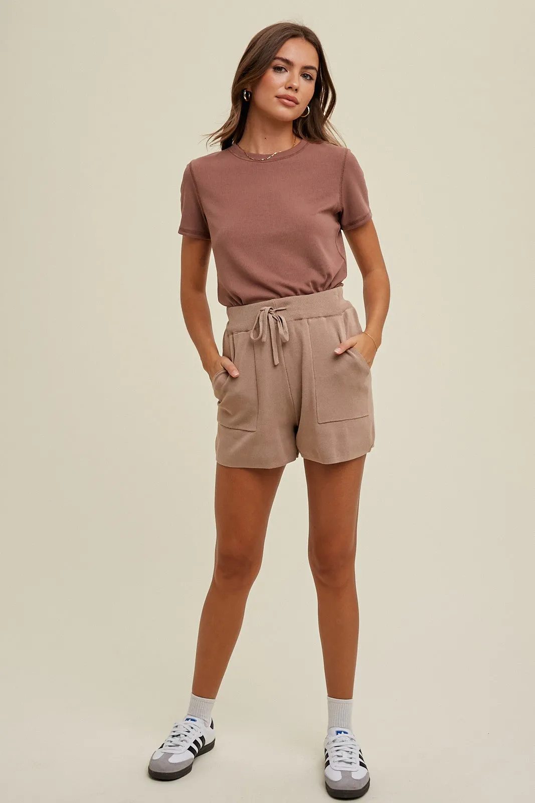 Mauve Ribbed Short Sleeve Curved Hem Top sold by Pinkblush product image thumbnail 2
