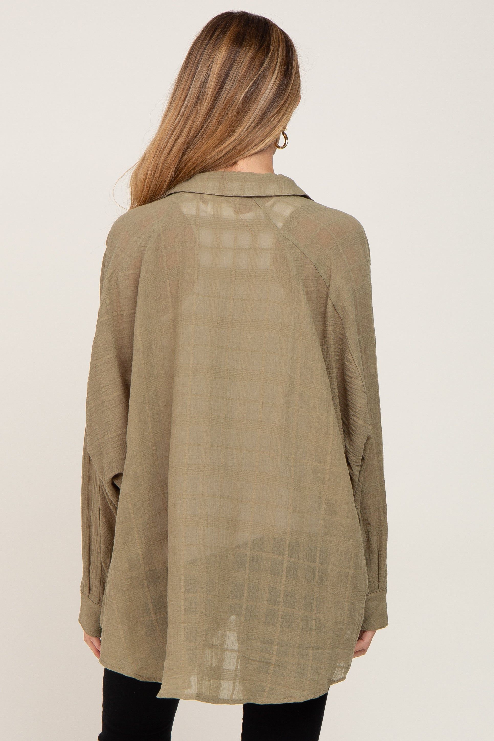 Olive Sheer Button Up Hi-Lo Maternity Top sold by Pinkblush product image thumbnail 3