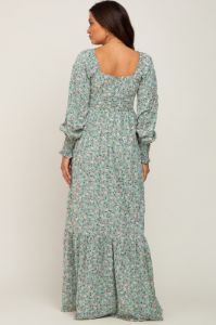 Mint Green Floral Long Sleeve Maternity Maxi Dress sold by Pinkblush