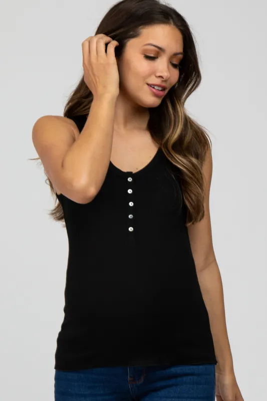 Black Ribbed Button Front Maternity Tank Top sold by Pinkblush