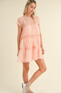 Blush Tiered Crochet Trim Mini Dress sold by Pinkblush