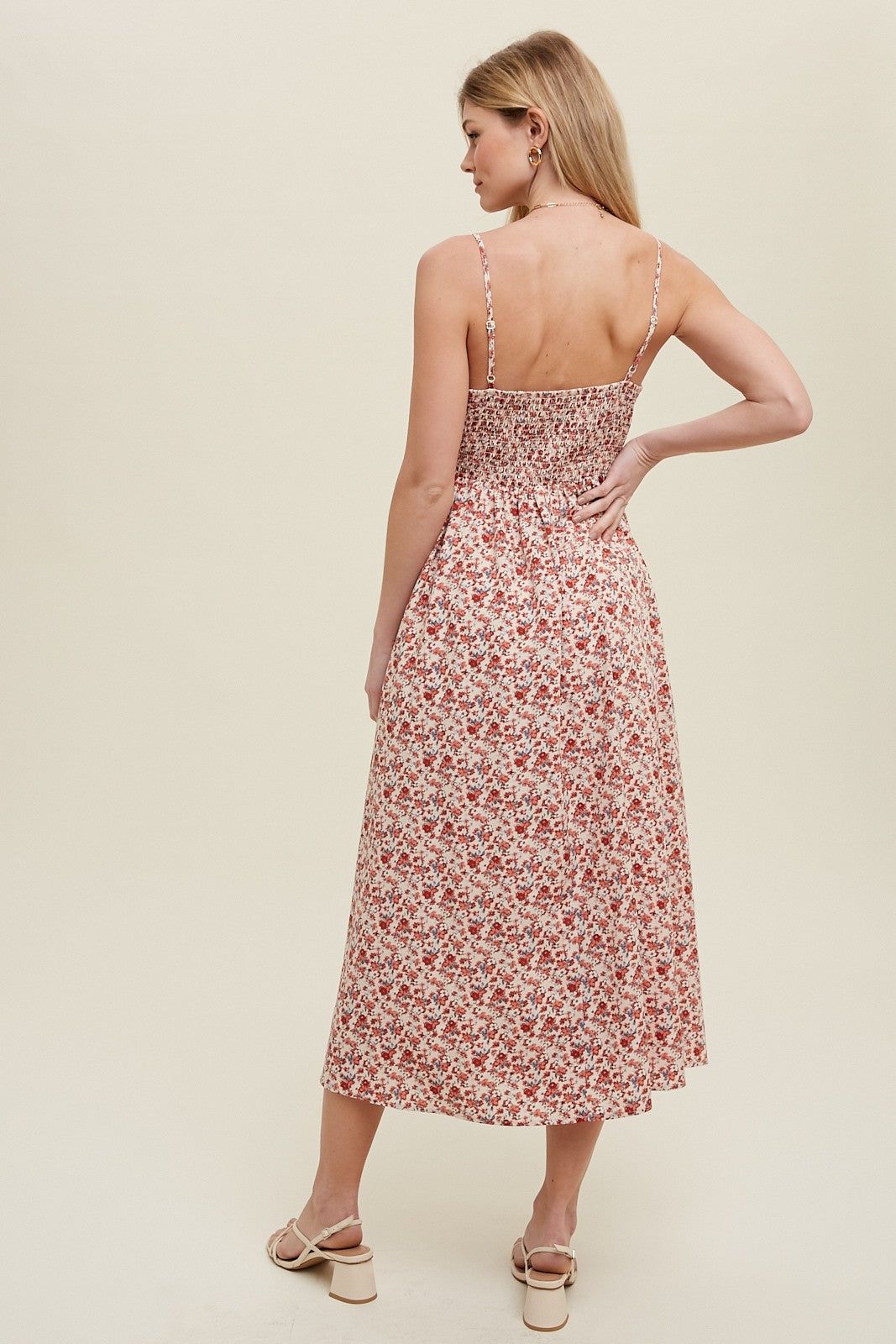 Cream Floral Midi Dress With Piping Detail sold by Pinkblush product image thumbnail 3