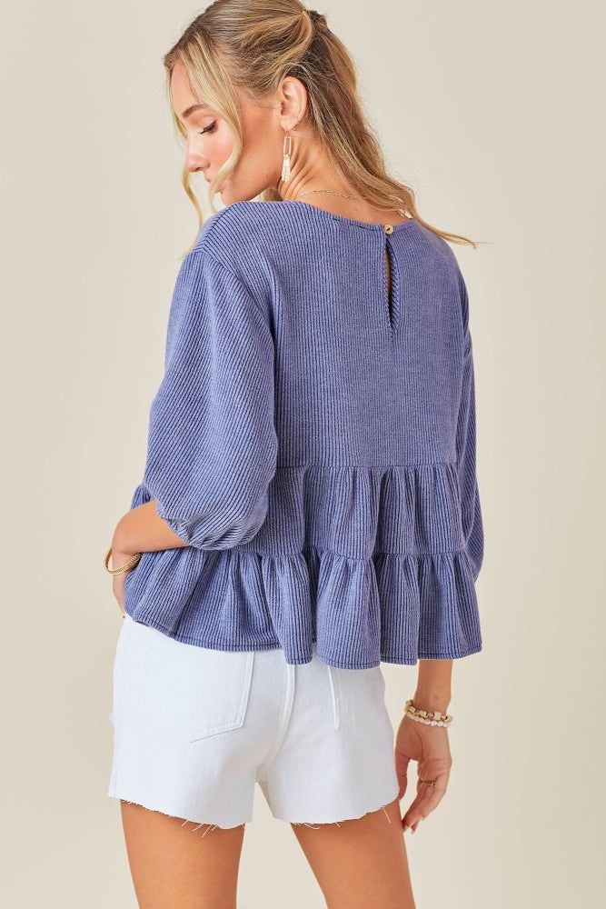 Blue Ribbed Knit Multi Tiered Ruffle Top sold by Pinkblush product image thumbnail 3