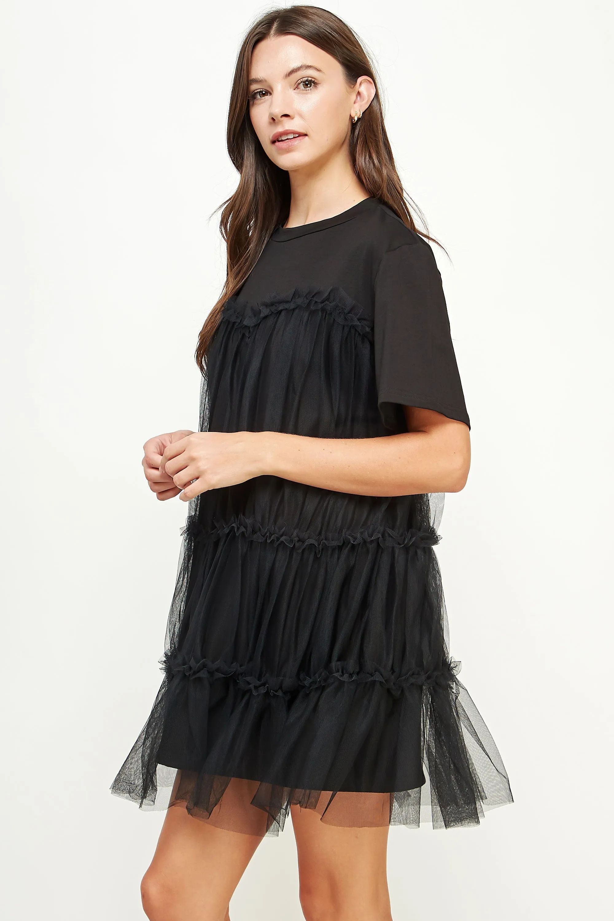 Black Tulle Overlay Tiered Mini Dress sold by Pinkblush product image thumbnail 3