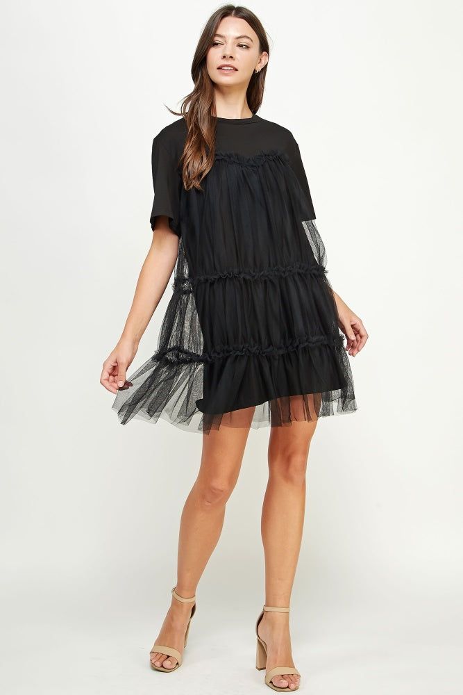 Black Tulle Overlay Tiered Mini Dress sold by Pinkblush product image thumbnail 5
