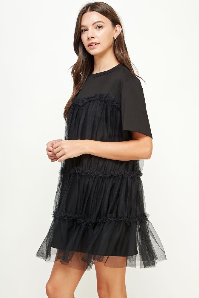 Black Tulle Overlay Tiered Mini Dress sold by Pinkblush product image thumbnail 3