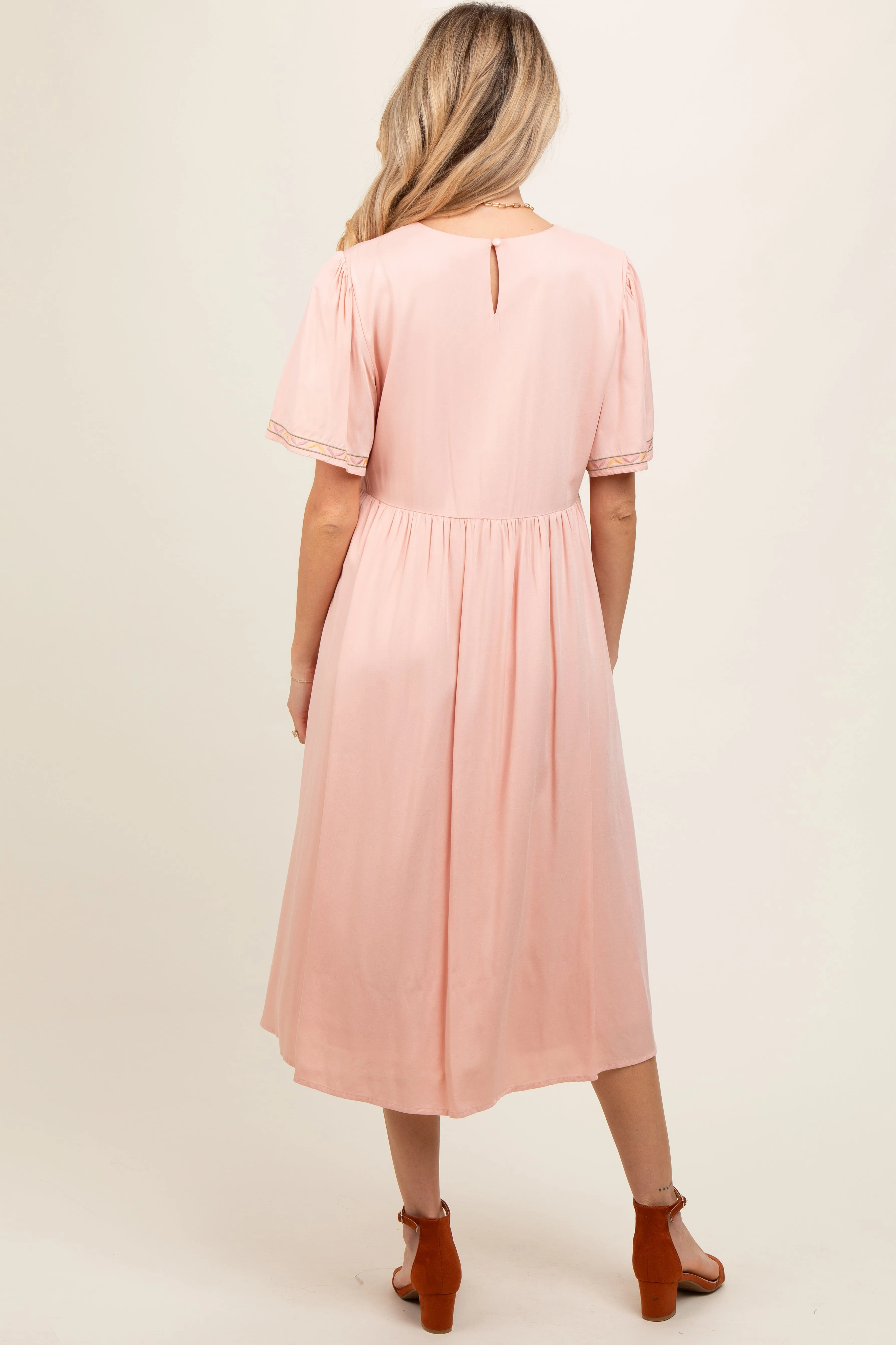 Peach Short Sleeve V-Neck Maternity Midi Dress sold by Pinkblush product image thumbnail 2