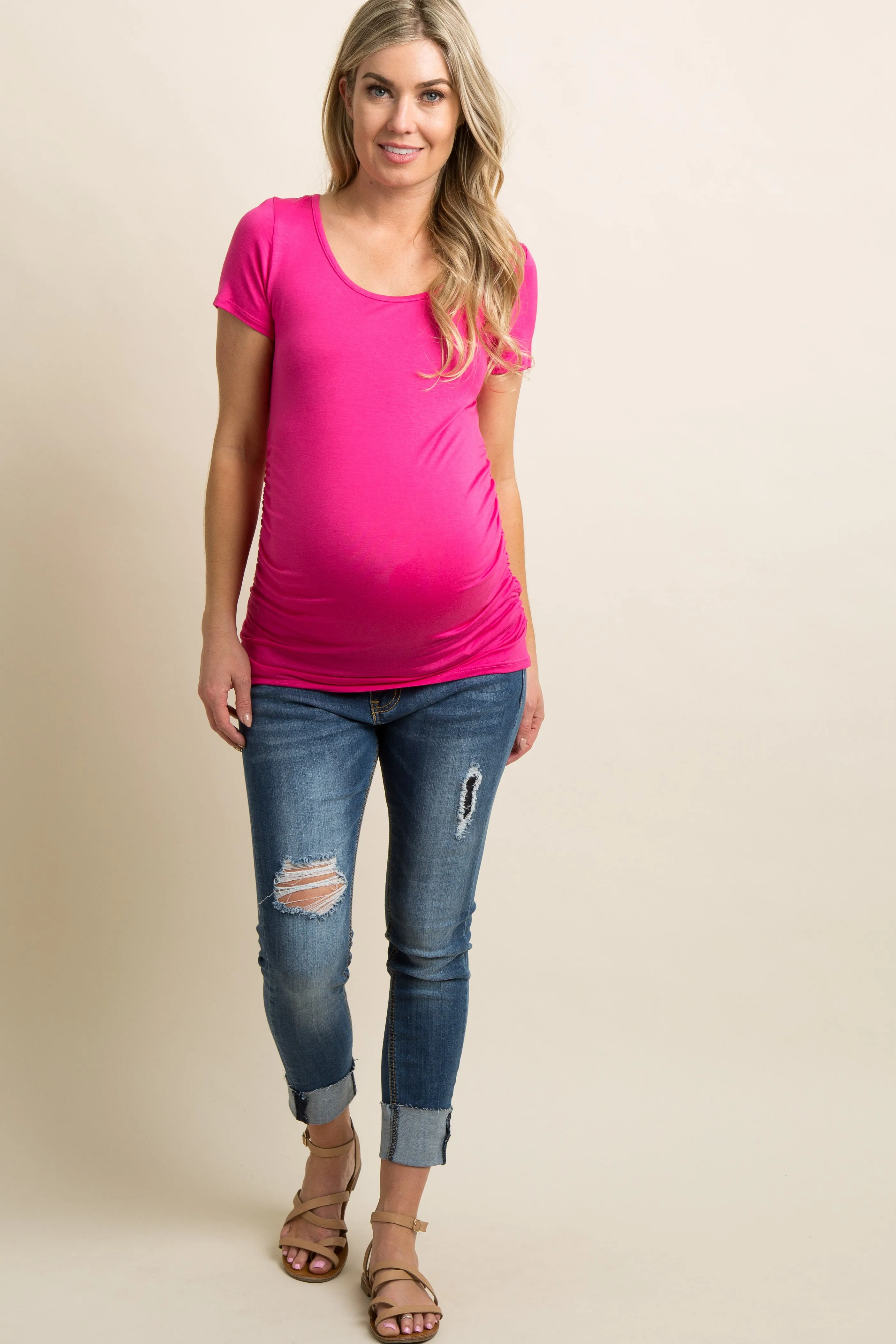 PinkBlush Fuchsia Ruched Short Sleeve Maternity Top sold by Pinkblush product image thumbnail 4