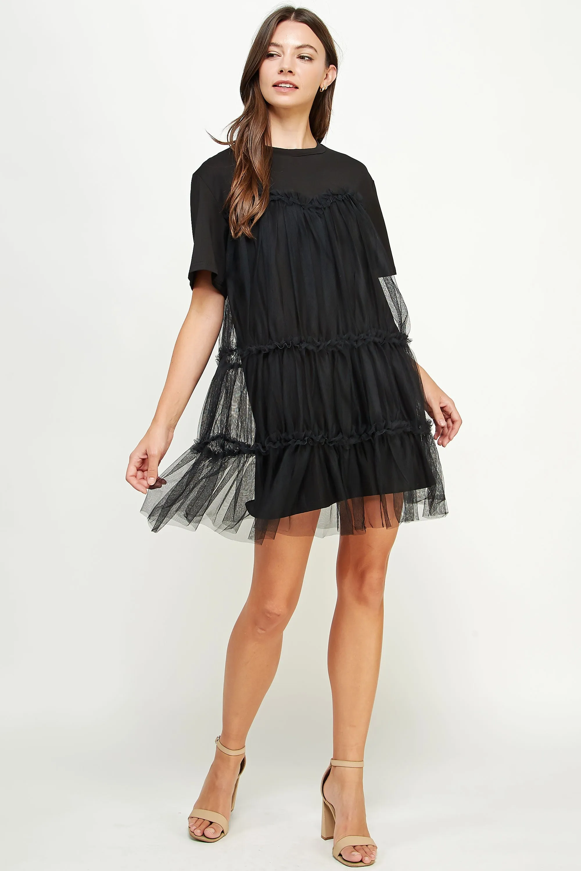 Black Tulle Overlay Tiered Mini Dress sold by Pinkblush product image thumbnail 5