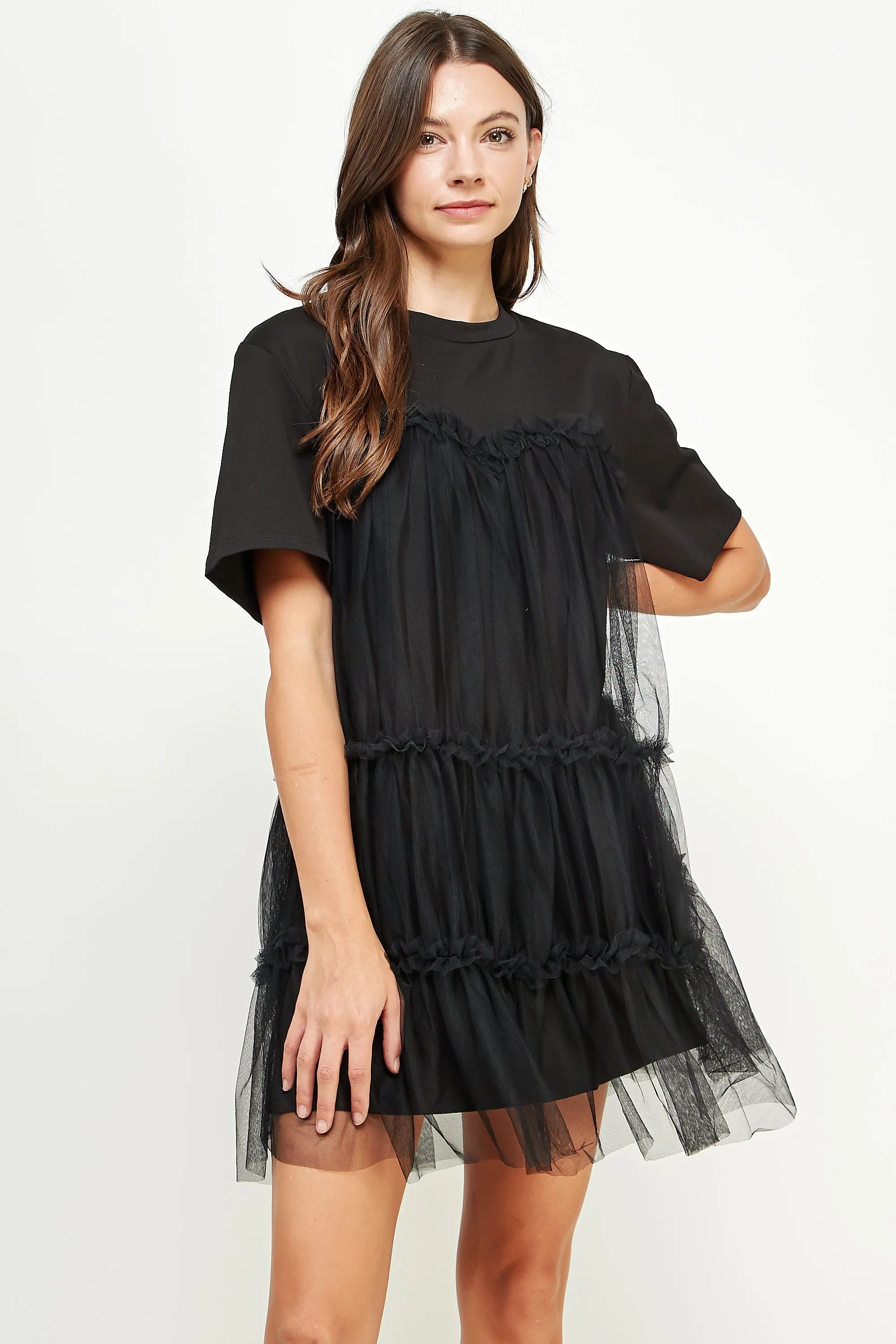 Black Tulle Overlay Tiered Mini Dress sold by Pinkblush product image thumbnail 2