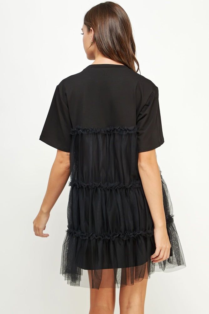 Black Tulle Overlay Tiered Mini Dress sold by Pinkblush product image thumbnail 4