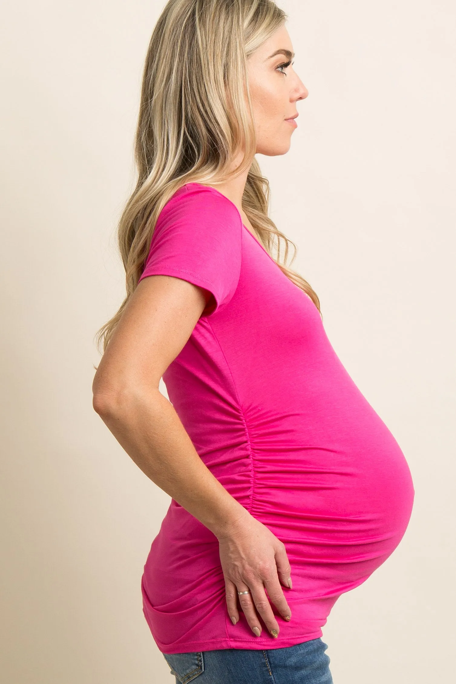 PinkBlush Fuchsia Ruched Short Sleeve Maternity Top sold by Pinkblush product image thumbnail 2