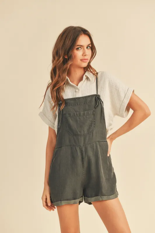 Charcoal Front Pocket Short Overalls sold by Pinkblush