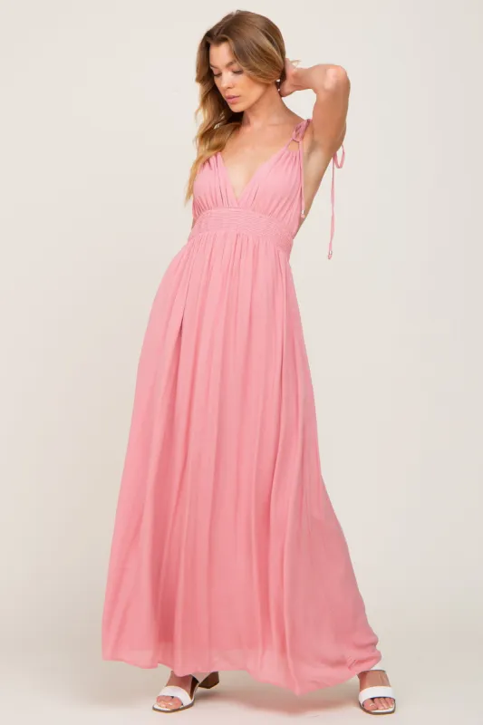Pink Shoulder Tie Open Back Maxi Dress sold by Pinkblush
