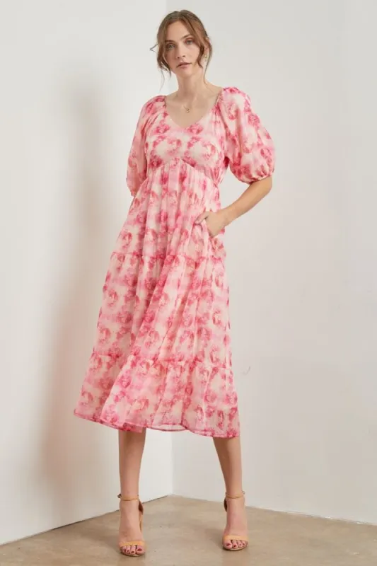 Fuchsia Watercolor Floral Midi Dress sold by Pinkblush
