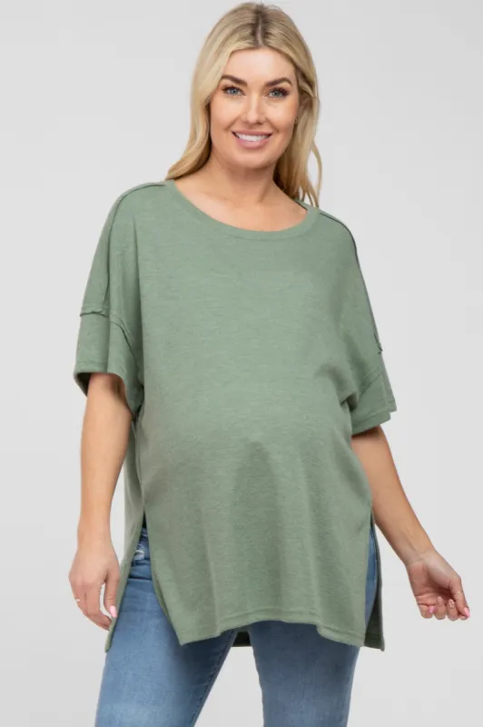 Olive Knit Oversized Maternity Top sold by Pinkblush