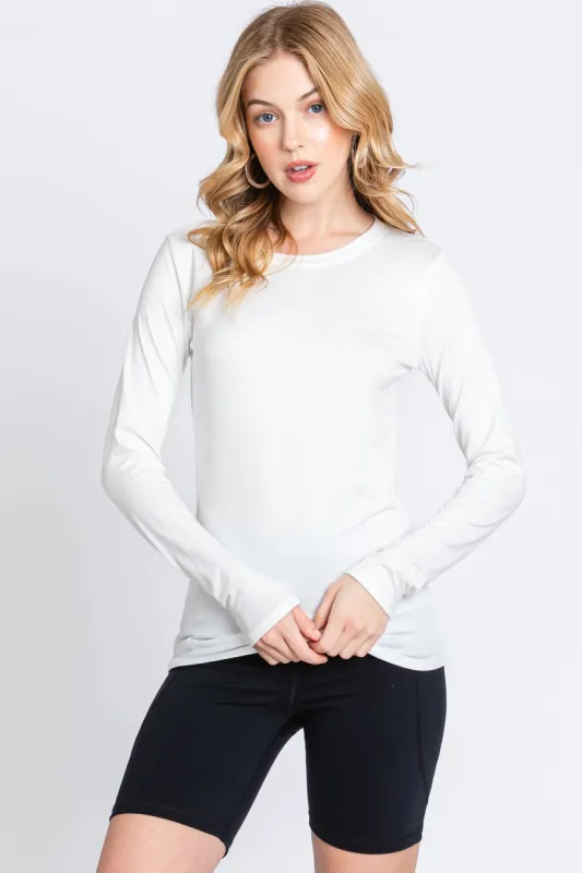White Waffle Knit Basic Long Sleeve Top sold by Pinkblush