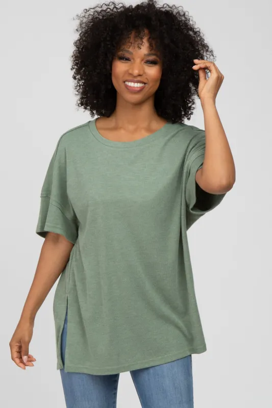 Olive Knit Oversized Top sold by Pinkblush