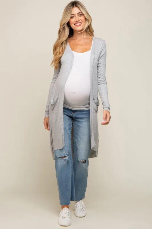 Heather Grey Button Front Knit Maternity Cardigan sold by Pinkblush