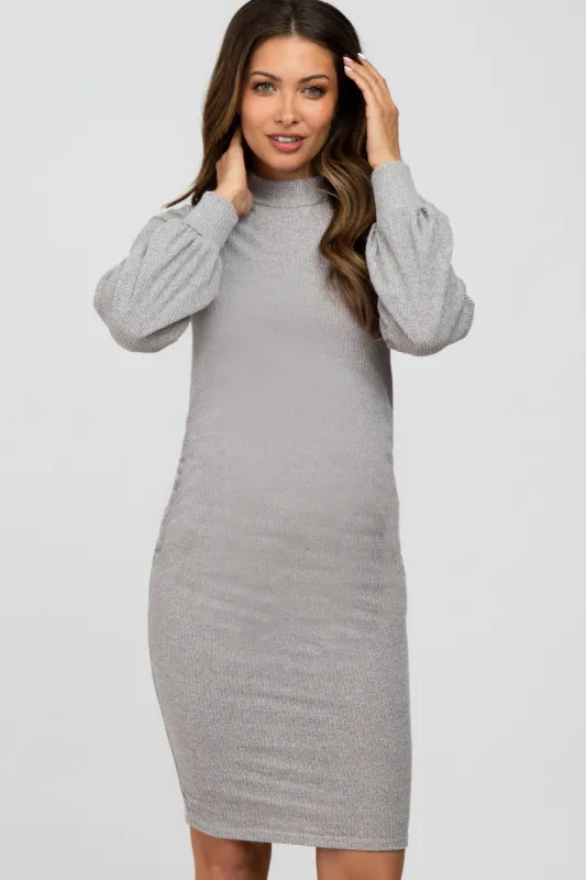 Grey Mock Neck Ruched Maternity Dress sold by Pinkblush