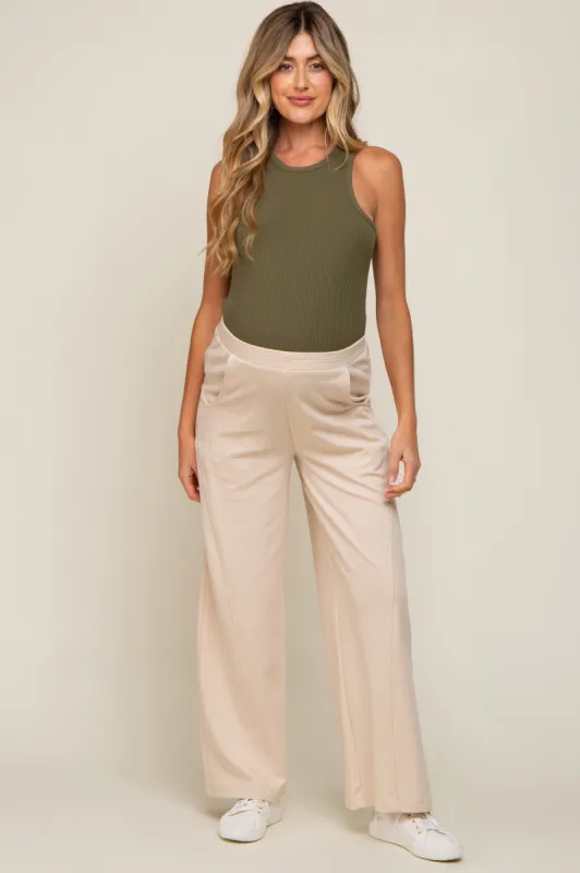 Beige Basic Wide Leg Maternity Lounge Pants sold by Pinkblush