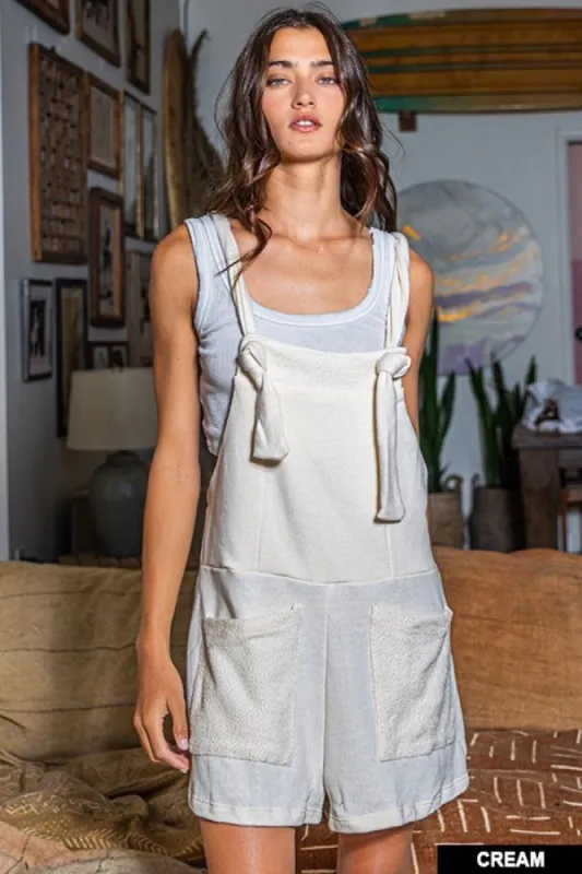 Cream Adjustable Straps Overall French Terry Romper sold by Pinkblush