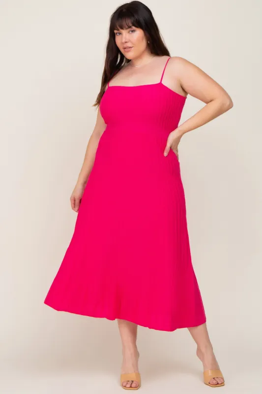 Fuchsia Rib Knit Sleeveless Plus Maxi Dress sold by Pinkblush