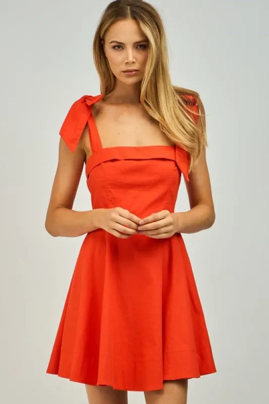 Red Solid Square Neck Wide Tie Strap Mini Dress sold by Pinkblush