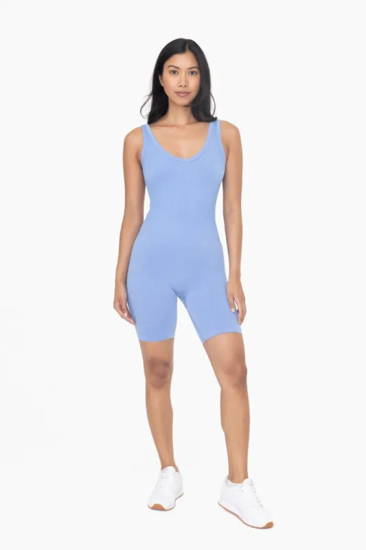 Light Blue Ribbed Sleeveless Fitted Romper sold by Pinkblush