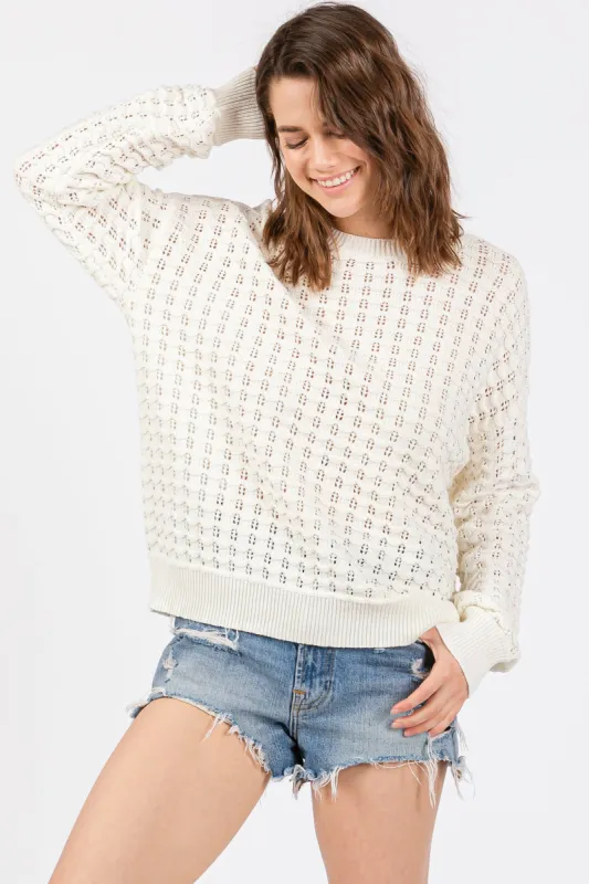 Cream Open Knit Long Sleeve Top sold by Pinkblush