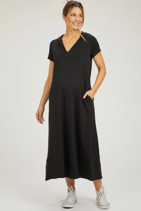 Black Fleece Hooded Maternity Midi Dress sold by Pinkblush