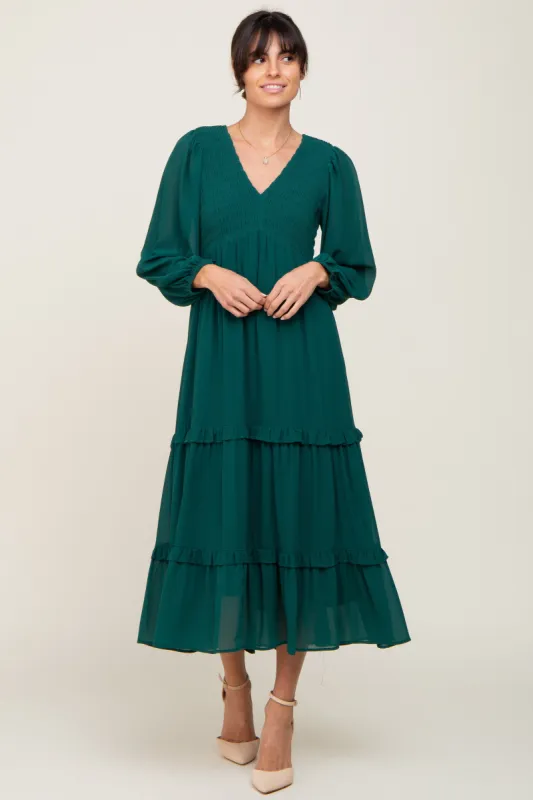 Forest Green Smocked Tiered Dress sold by Pinkblush