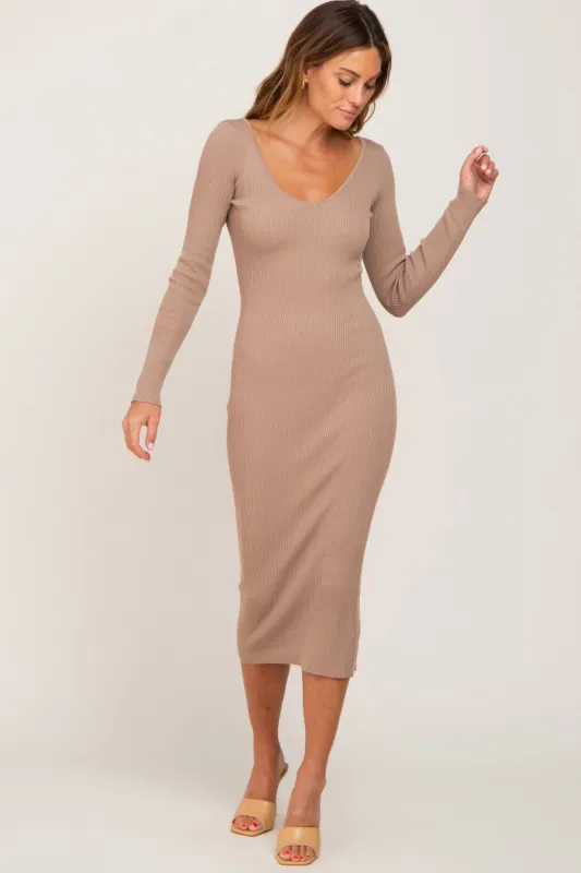 Mocha Knit Ribbed Midi Dress sold by Pinkblush