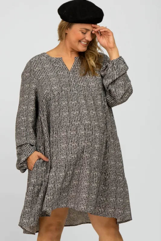 Charcoal Printed Tiered Maternity Plus Dress sold by Pinkblush