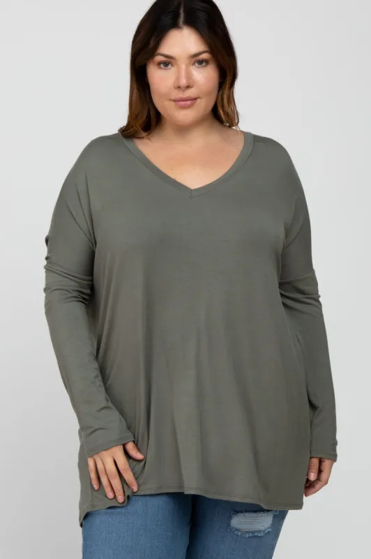 Olive V-Neck Plus Top sold by Pinkblush