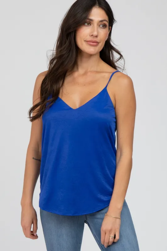 Royal Blue Curved Hem Tank Top sold by Pinkblush
