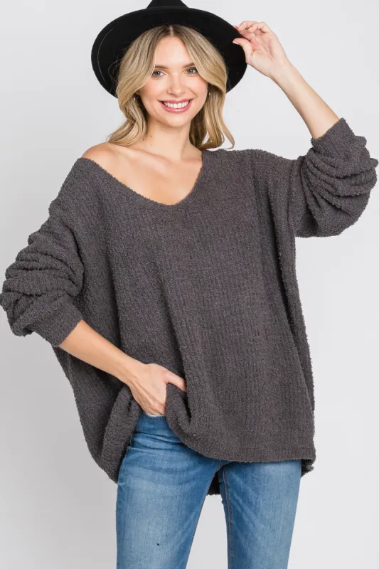 Charcoal V-Neck Soft Sweater sold by Pinkblush