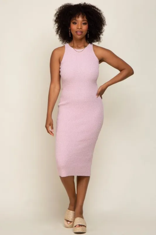 Light Pink Sleeveless Ribbed Knit Fitted Midi Dress sold by Pinkblush