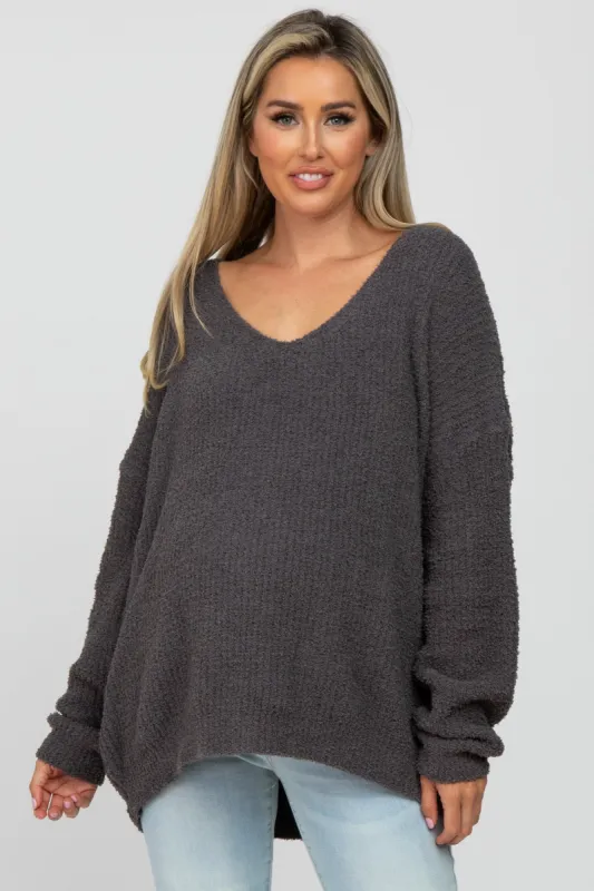 Charcoal V-Neck Soft Maternity Sweater sold by Pinkblush
