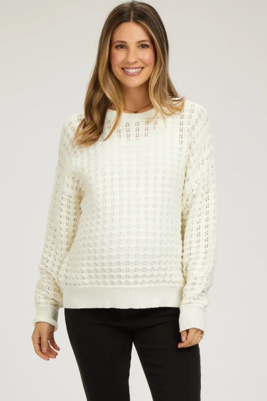 Cream Open Knit Maternity Long Sleeve Top sold by Pinkblush