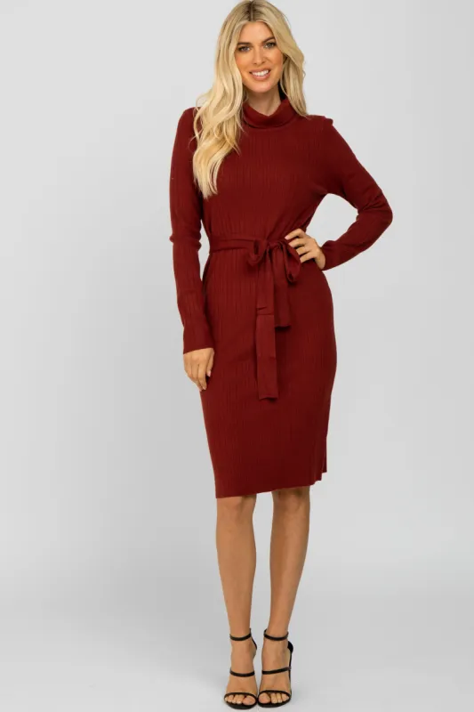Burgundy Ribbed Turtleneck Sweater Dress sold by Pinkblush