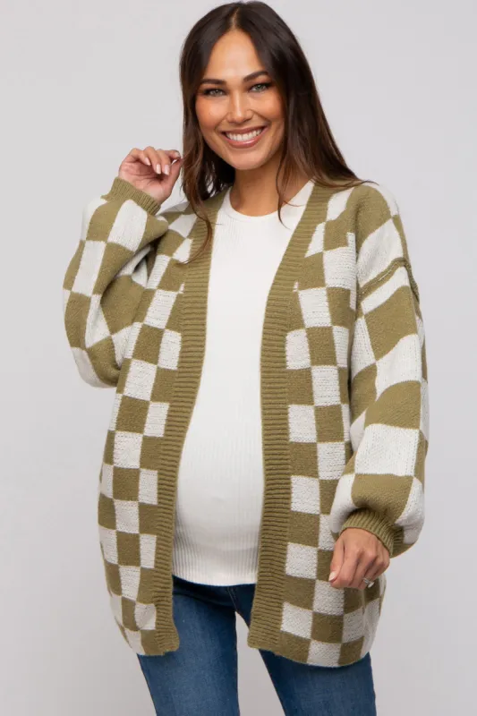 Olive Checkered Maternity Sweater sold by Pinkblush