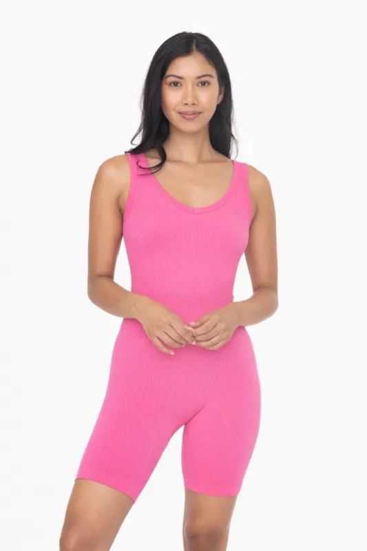 Fuchsia Ribbed Sleeveless Fitted Romper sold by Pinkblush